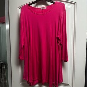 Women's Hot Pink Long Sleeve Tunic Top - Classic Scoop Neck 2x